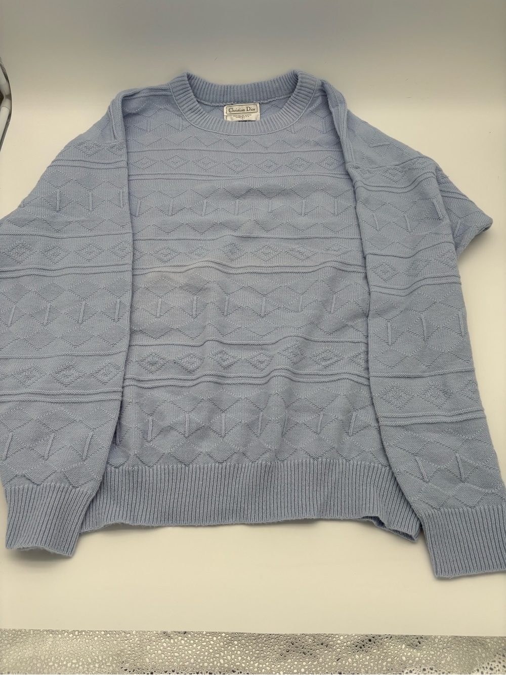 Christian Dior Light Blue Textured Knit Sweater for Men Vintage